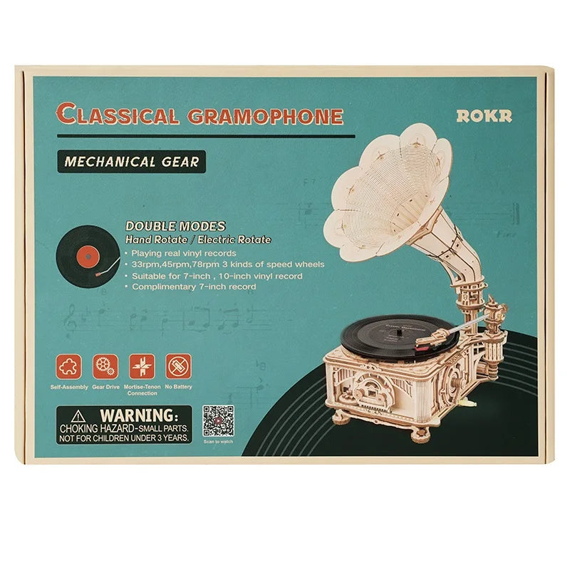 Hand Crank Classic Gramophone with Wooden Model Building Kits