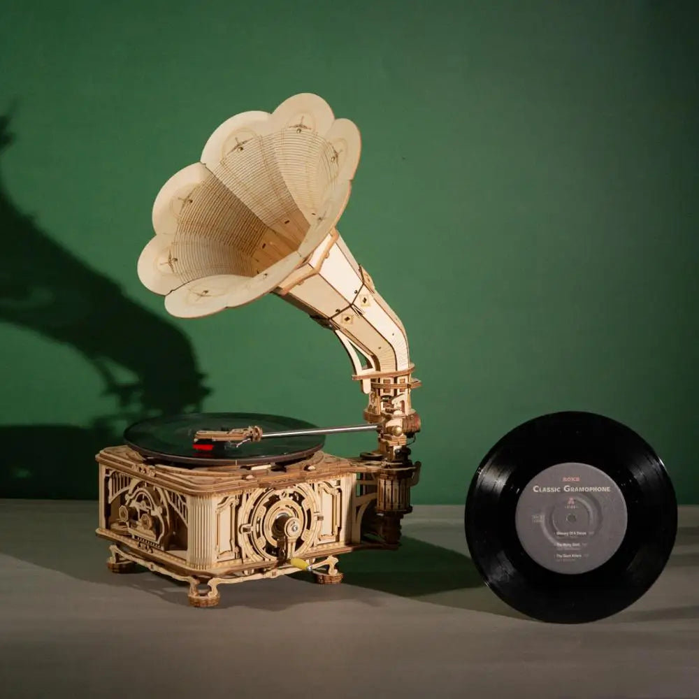 Hand Crank Classic Gramophone with Wooden Model Building Kits