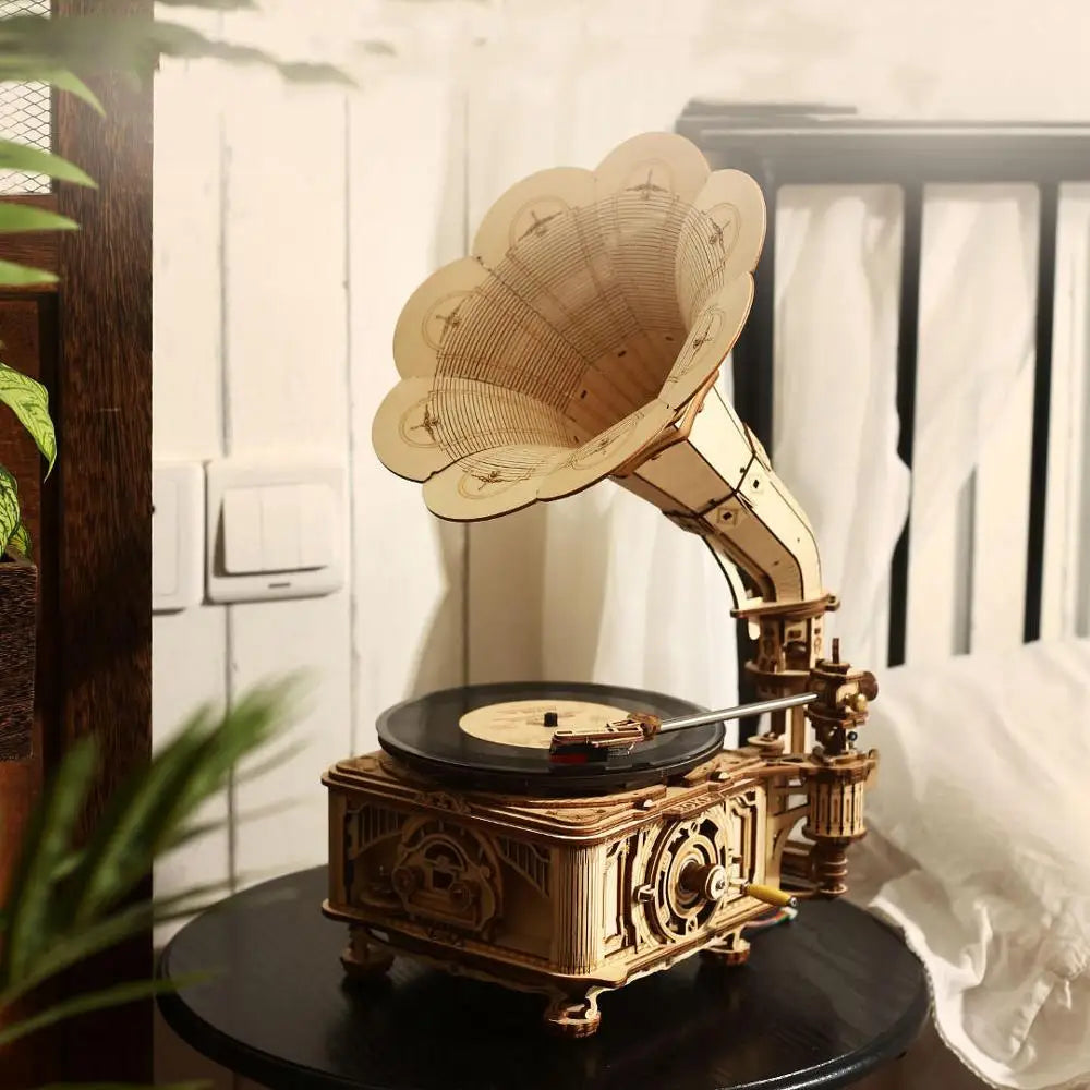 Hand Crank Classic Gramophone with Wooden Model Building Kits