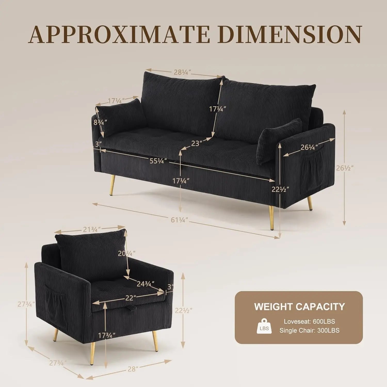 3pc Storage Sofa Set  Loveseat Accent Chairs