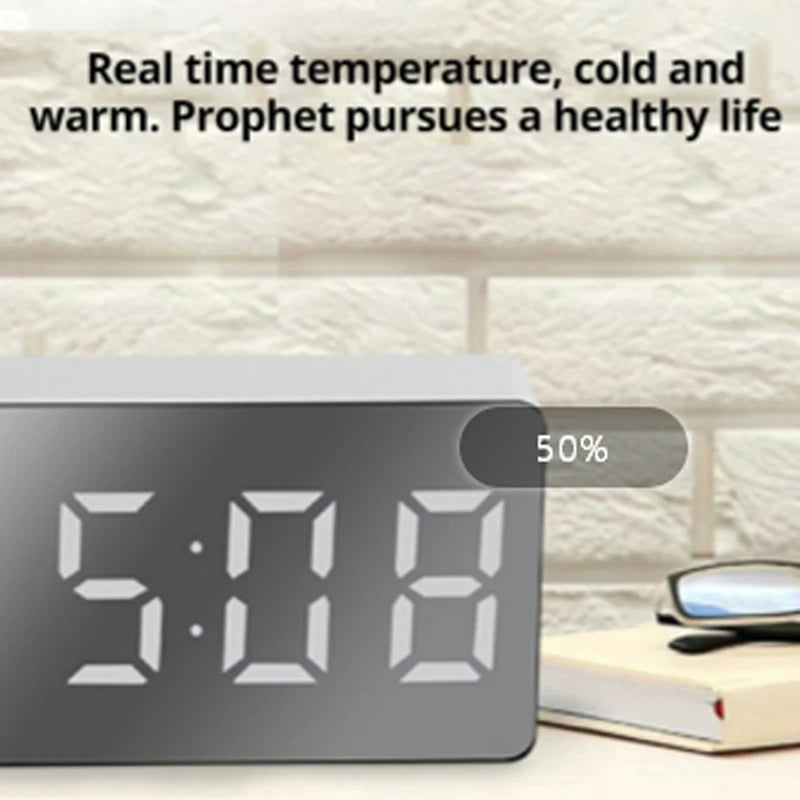 1Pc White LED Mirror Table Clock