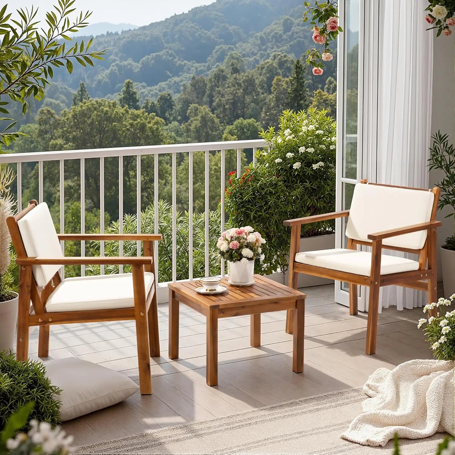 Chairs 3 Piece Acacia Wood Patio Furniture