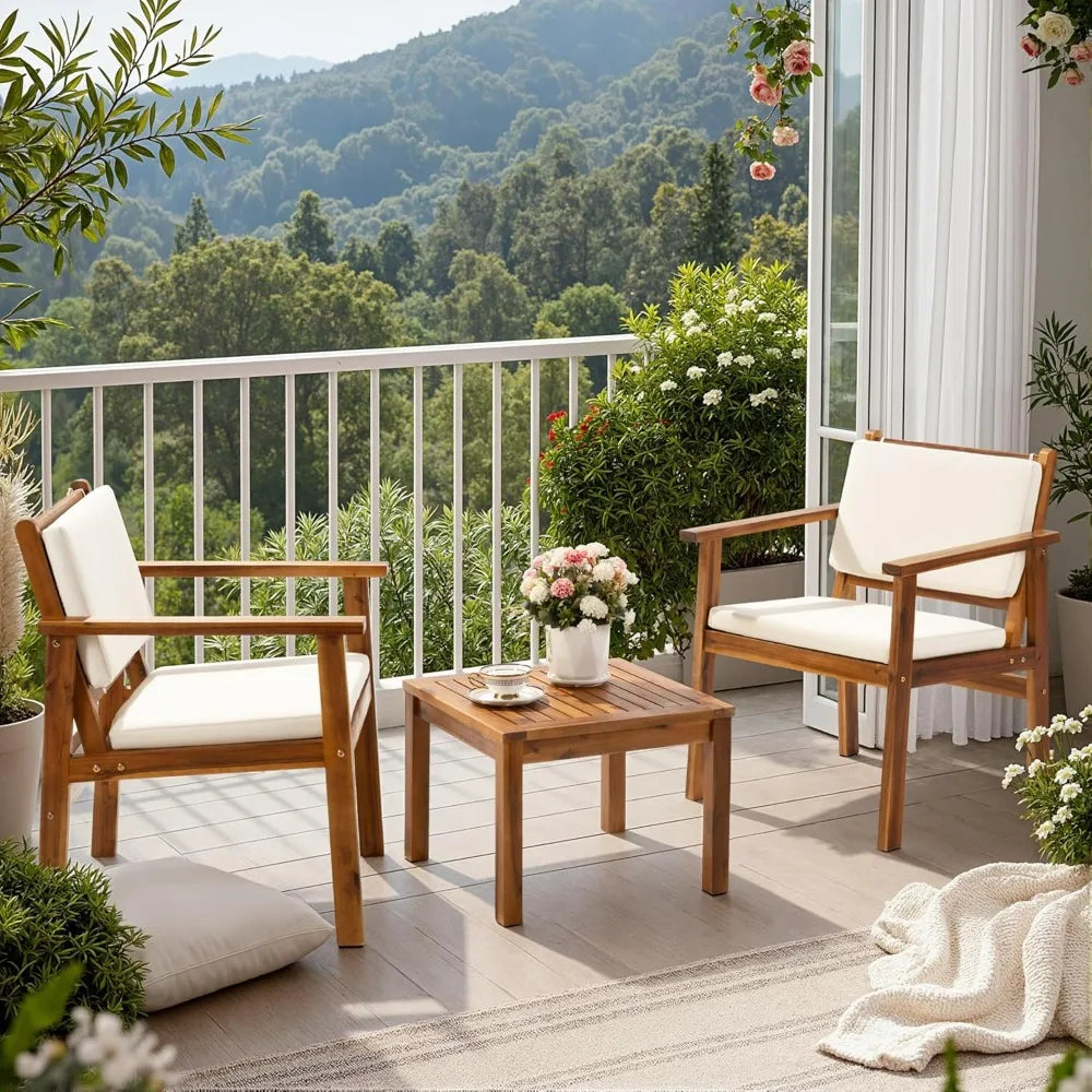 Chairs 3 Piece Acacia Wood Patio Furniture