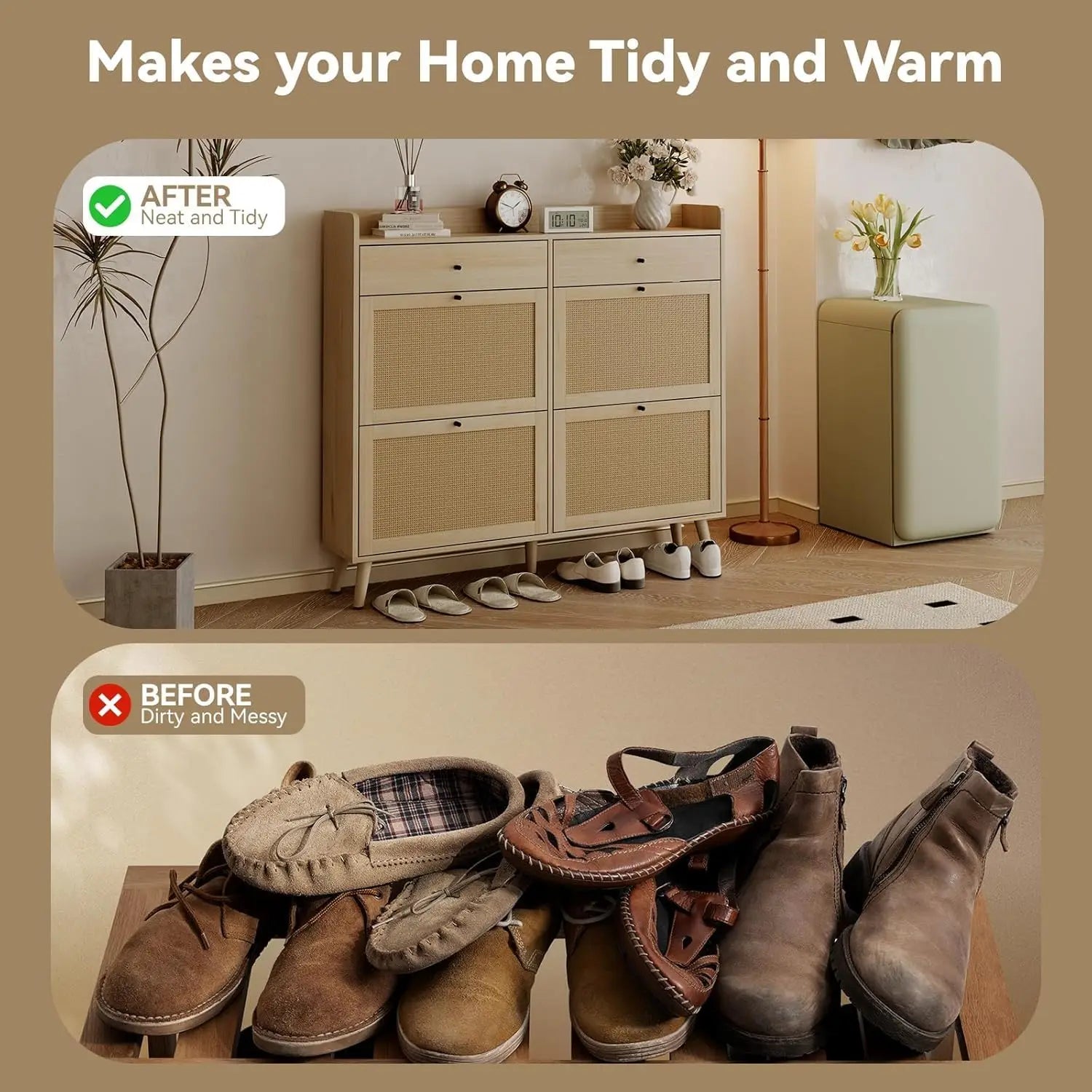 Rattan Shoe Cabinet Storage