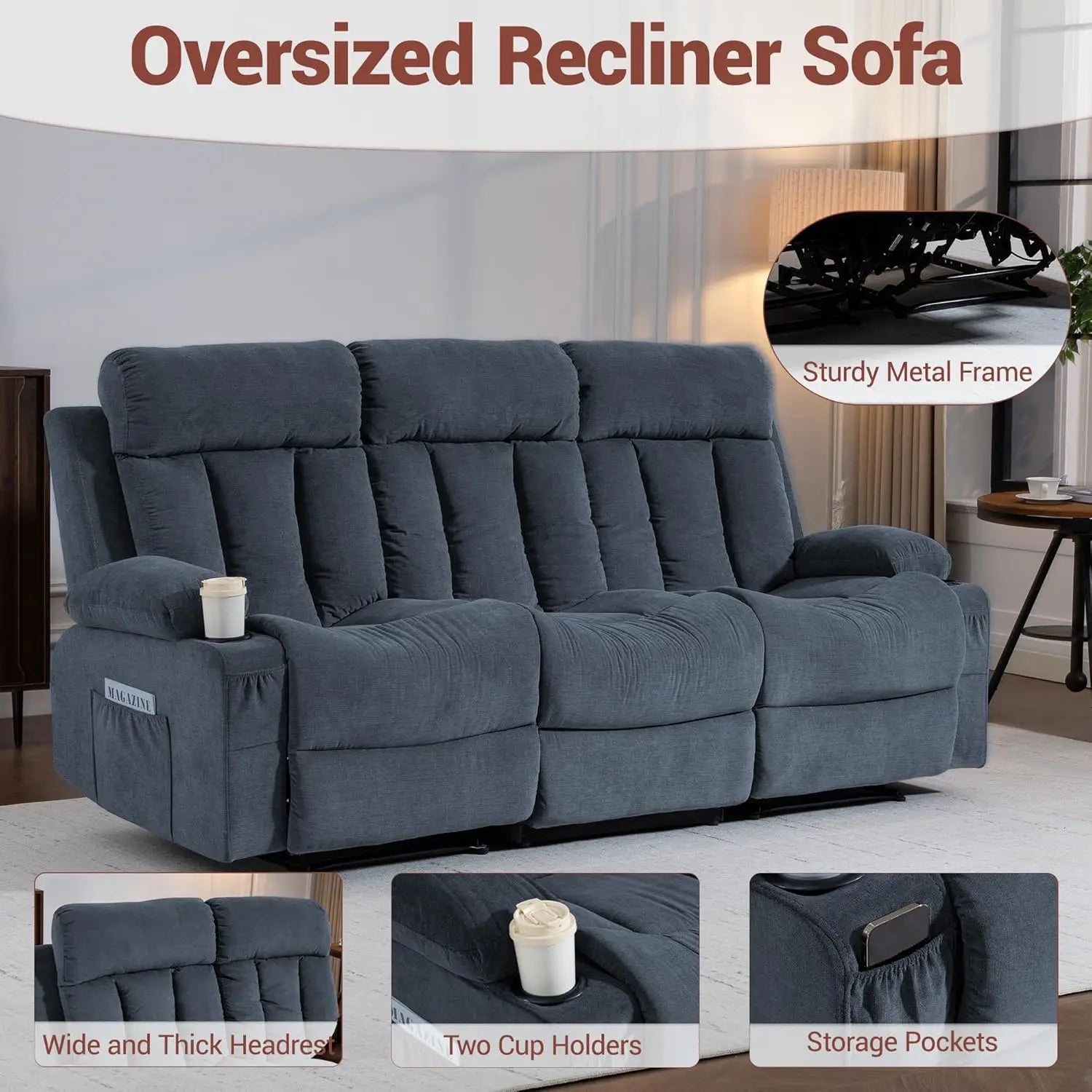 3-Seater Manual Recliner Chair