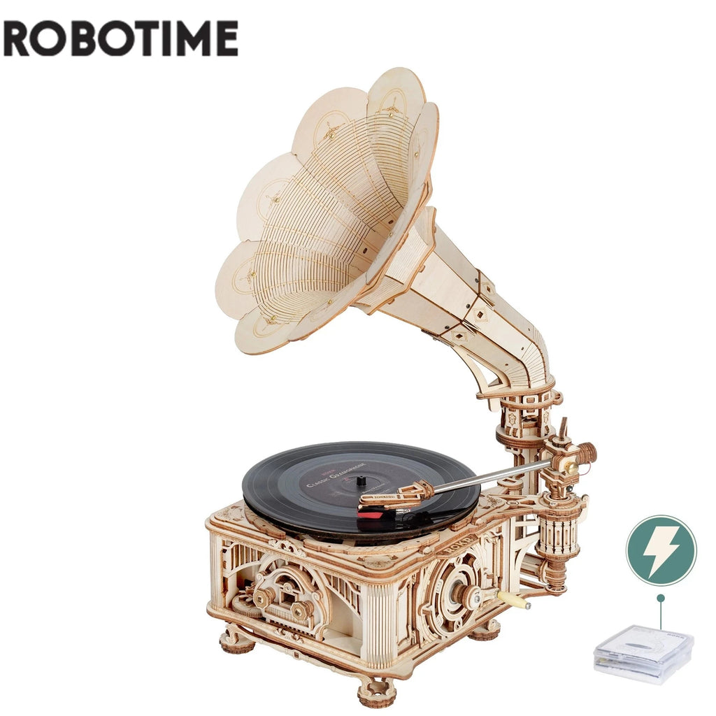 Hand Crank Classic Gramophone with Wooden Model Building Kits