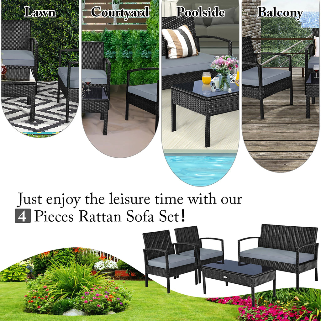 4pcs Outdoor Patio Rattan Wicker