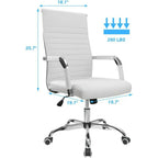 Furmax Ribbed Office Desk Chair Mid-Back PU Leather Executive Conference Task Chair Adjustable Swivel Chair with Arms (White)