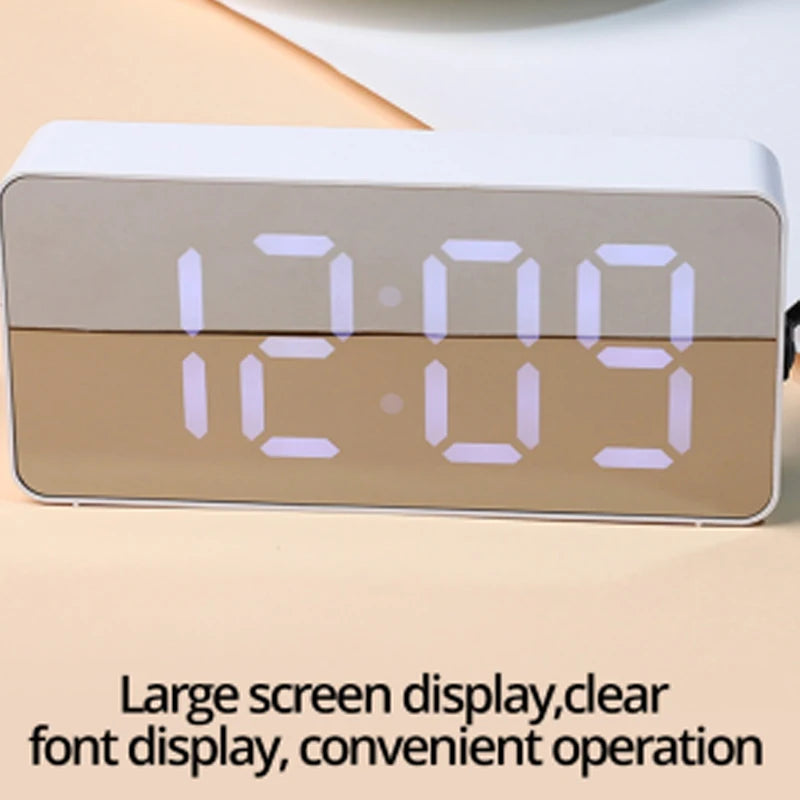 1Pc White LED Mirror Table Clock