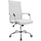 Furmax Ribbed Office Desk Chair Mid-Back PU Leather Executive Conference Task Chair Adjustable Swivel Chair with Arms (White)