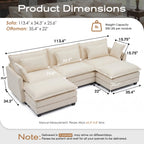 Redlife 113.4" Modular Sectional Sofa with Ottoman, Comfy Cloud Couch with Deep Seat (23.6" D), Solid Wood Frame,for Living Room