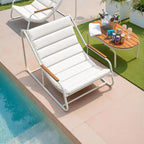 3 Piece Patio urniture Set, 2 All Weather Teslin Chaise Lounge Chairs with Acacia Wood Side Table, Outdoor Lounge or Porch Pools