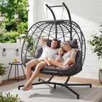 NICESOUL 2 Person Patio Hanging Egg Chair with Stand, Large and Wide Double Swing Chair with Cushion Indoor Outdoor