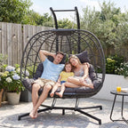 NICESOUL 2 Person Patio Hanging Egg Chair with Stand, Large and Wide Double Swing Chair with Cushion Indoor Outdoor