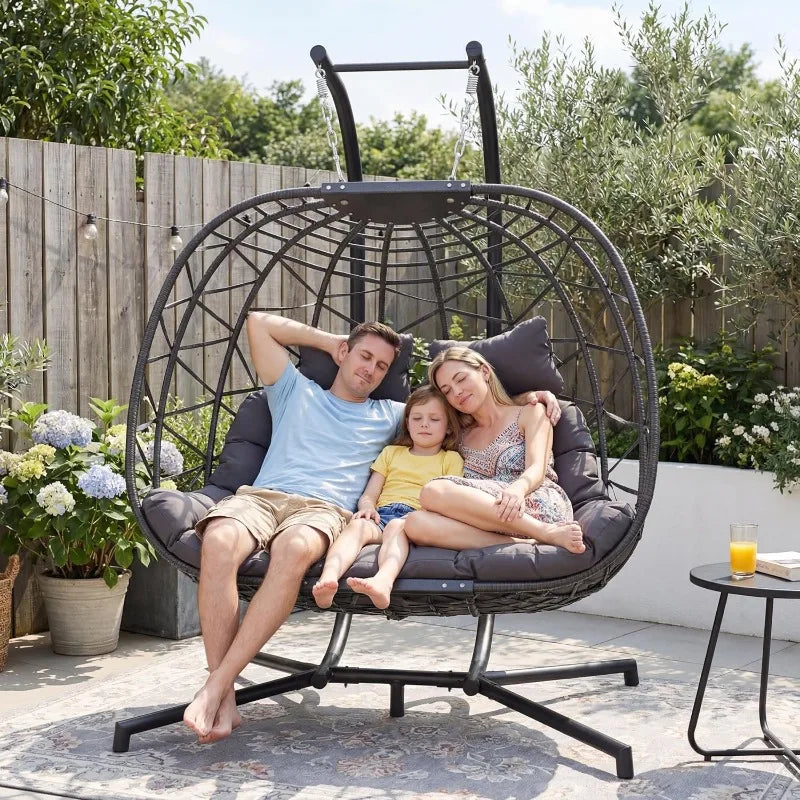 NICESOUL 2 Person Patio Hanging Egg Chair with Stand, Large and Wide Double Swing Chair with Cushion Indoor Outdoor