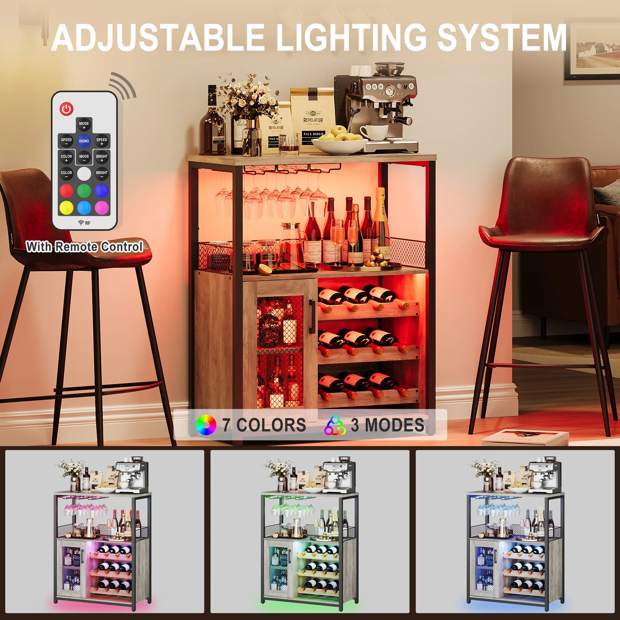 36" Wine Bar Cabinet with LED Lights