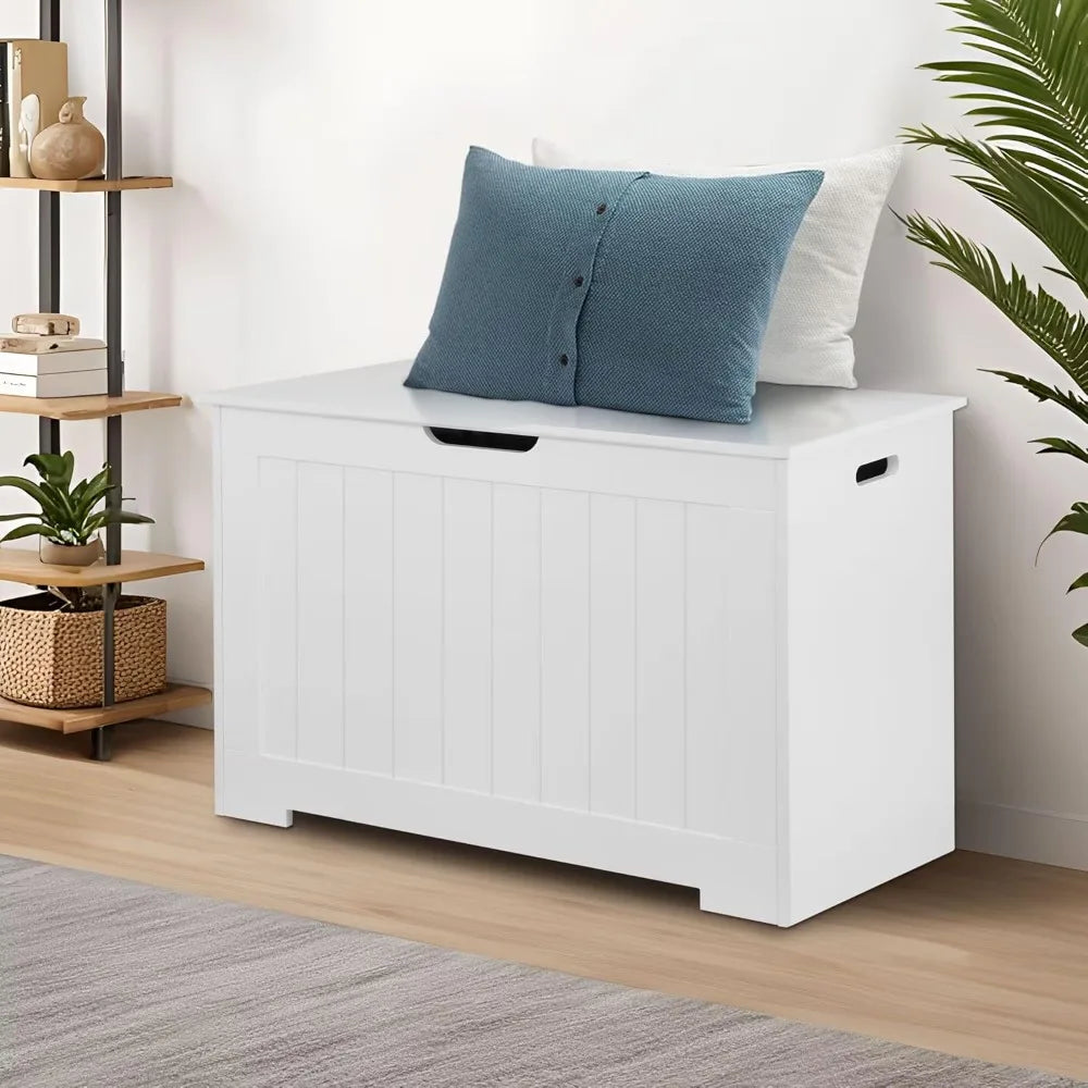 White Wooden Entryway Storage Bench