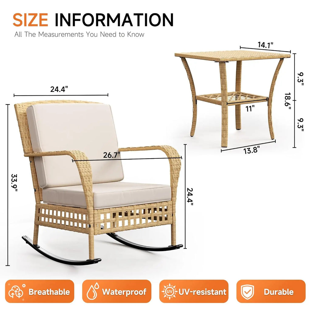 3 Pieces Wicker Rocking Bistro Set