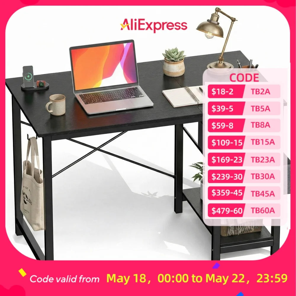 JHK 47IN Computer Desk with 2 Drawers For Study Office Gaming Wood Table with Adjustable Position Drawers Modern Work Table