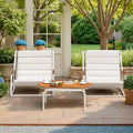3 Piece Patio urniture Set, 2 All Weather Teslin Chaise Lounge Chairs with Acacia Wood Side Table, Outdoor Lounge or Porch Pools