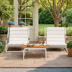 3 Piece Patio urniture Set, 2 All Weather Teslin Chaise Lounge Chairs with Acacia Wood Side Table, Outdoor Lounge or Porch Pools