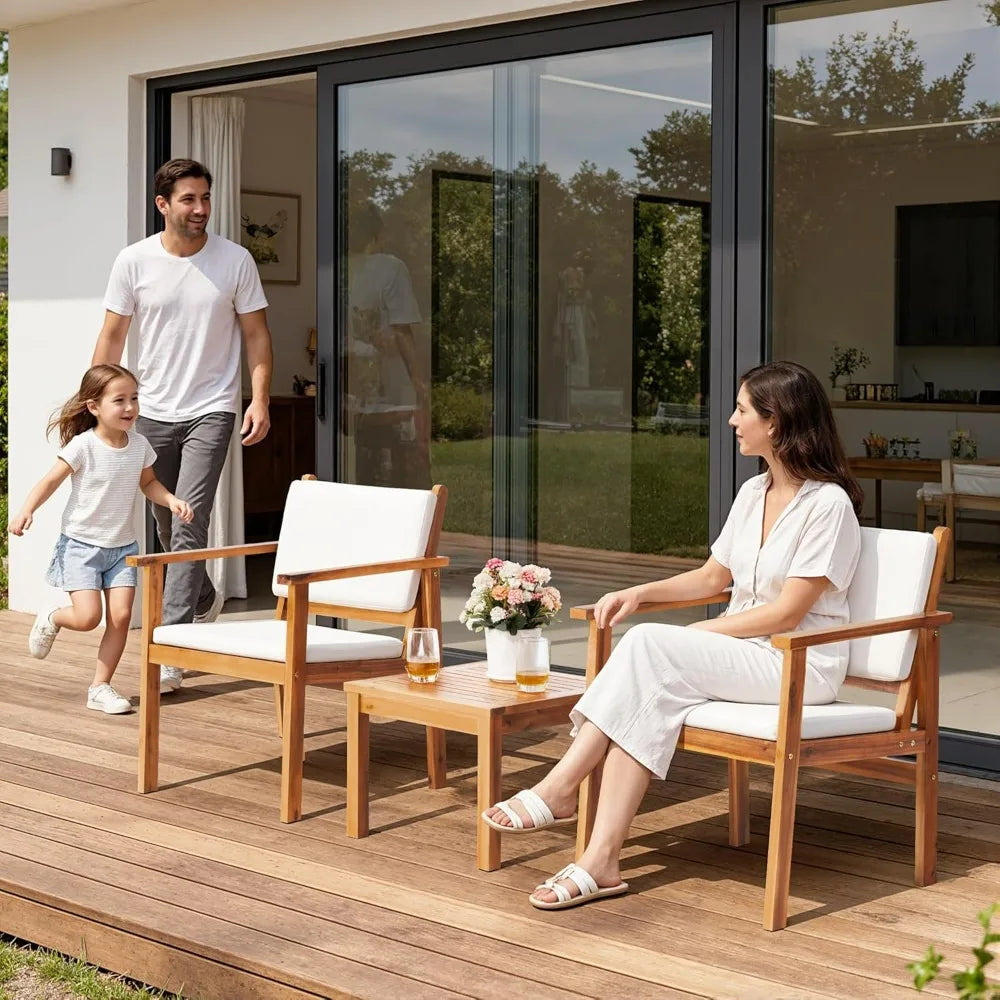 Chairs 3 Piece Acacia Wood Patio Furniture