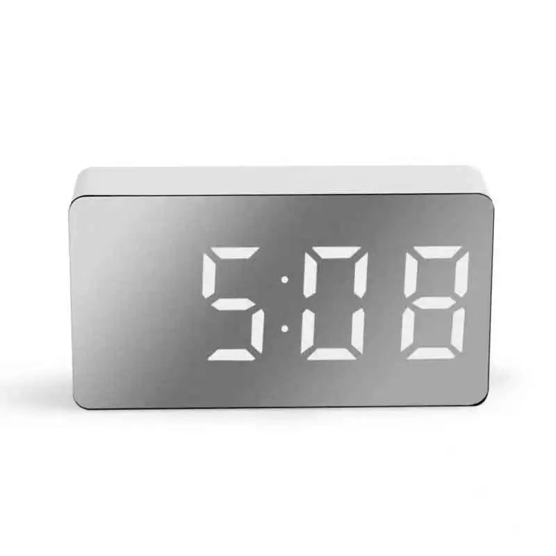 1Pc White LED Mirror Table Clock