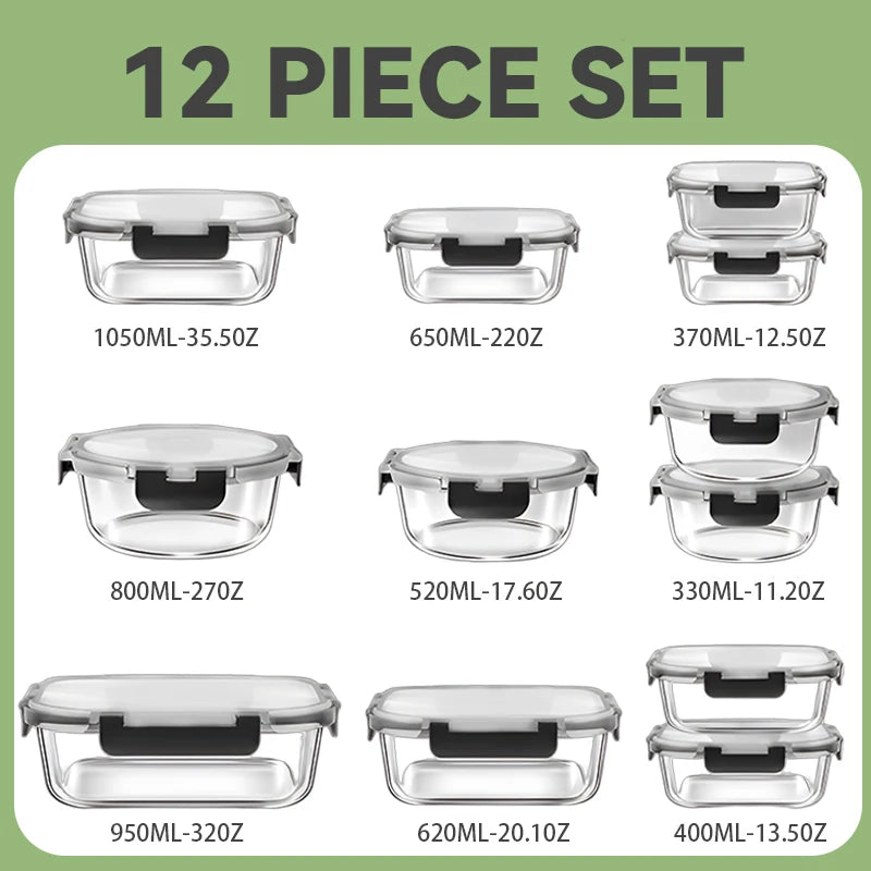 12pcs Glass Lunch Box Food Storage