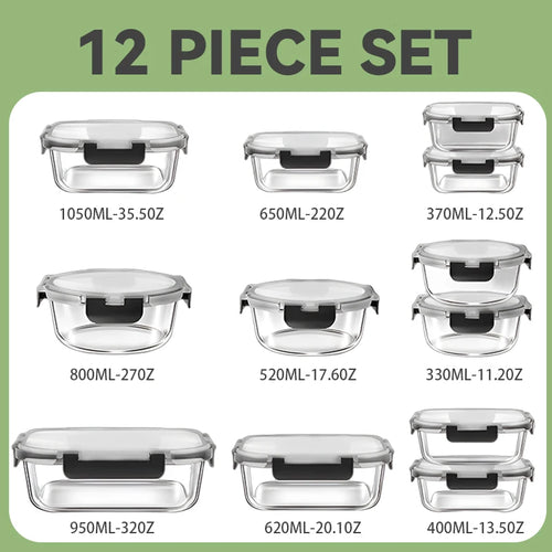 12pcs Glass Lunch Box Food Storage