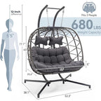 NICESOUL 2 Person Patio Hanging Egg Chair with Stand, Large and Wide Double Swing Chair with Cushion Indoor Outdoor