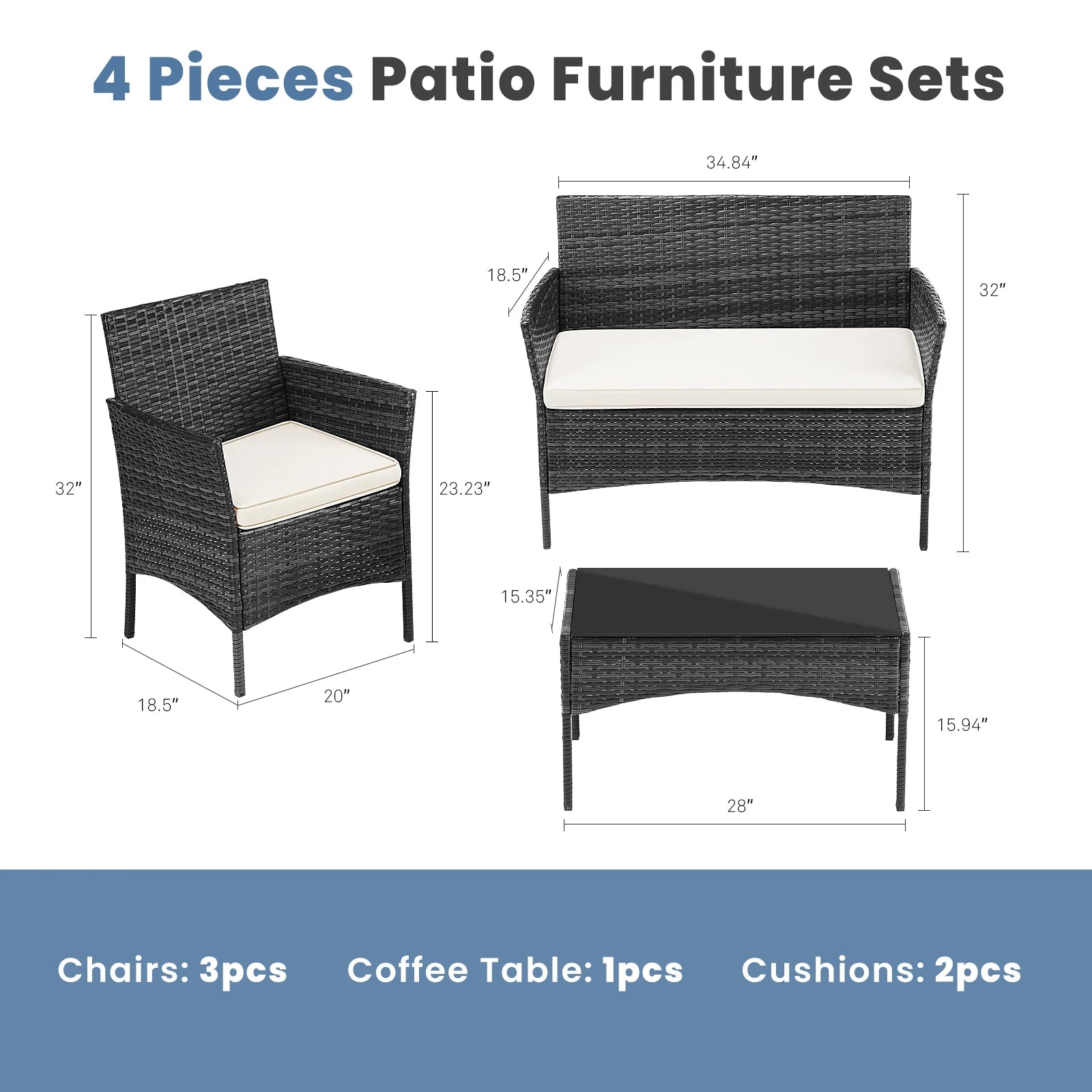 JHK 4 Piece Outdoor Patio Furniture Set