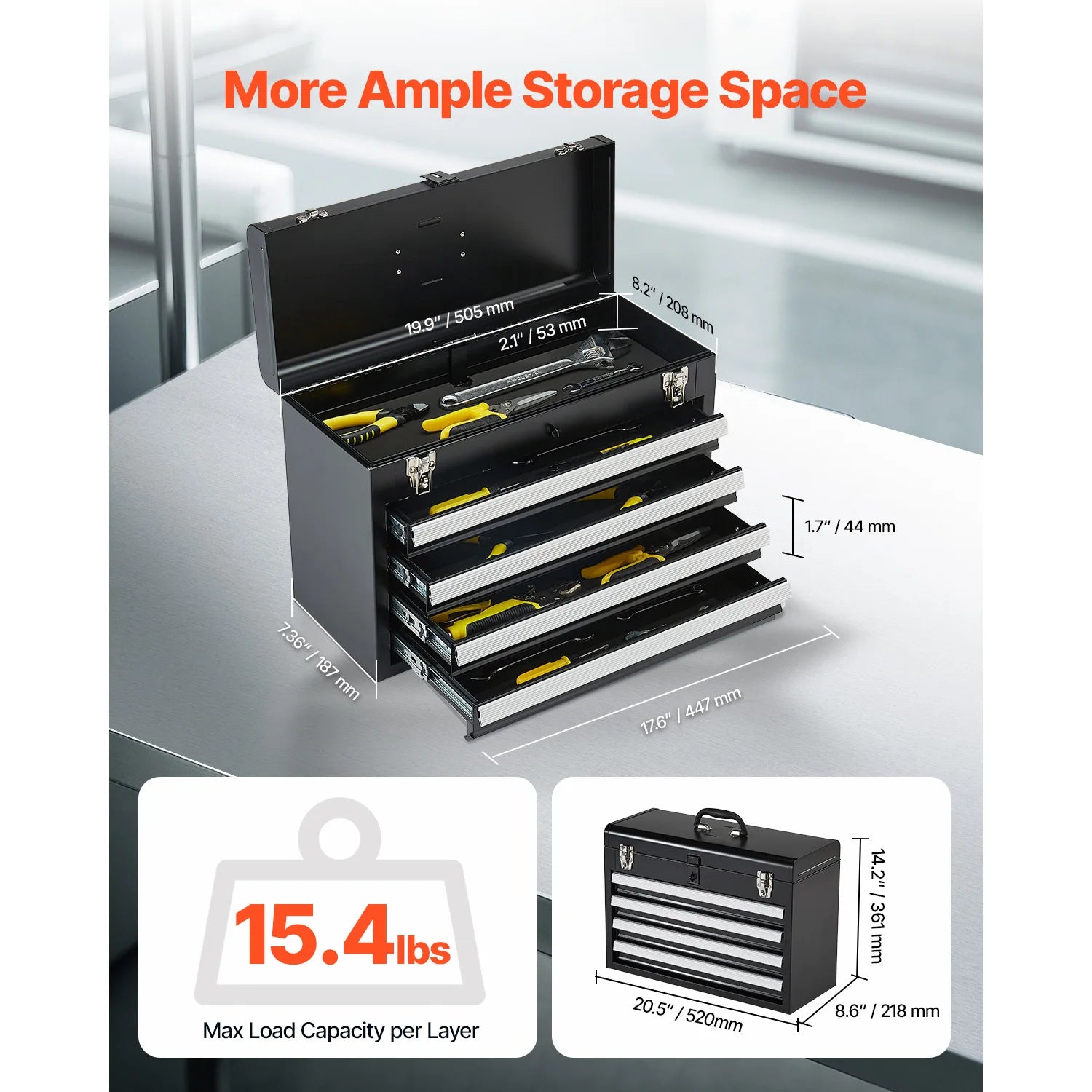 Metal Tool Box Portable 4-Drawers