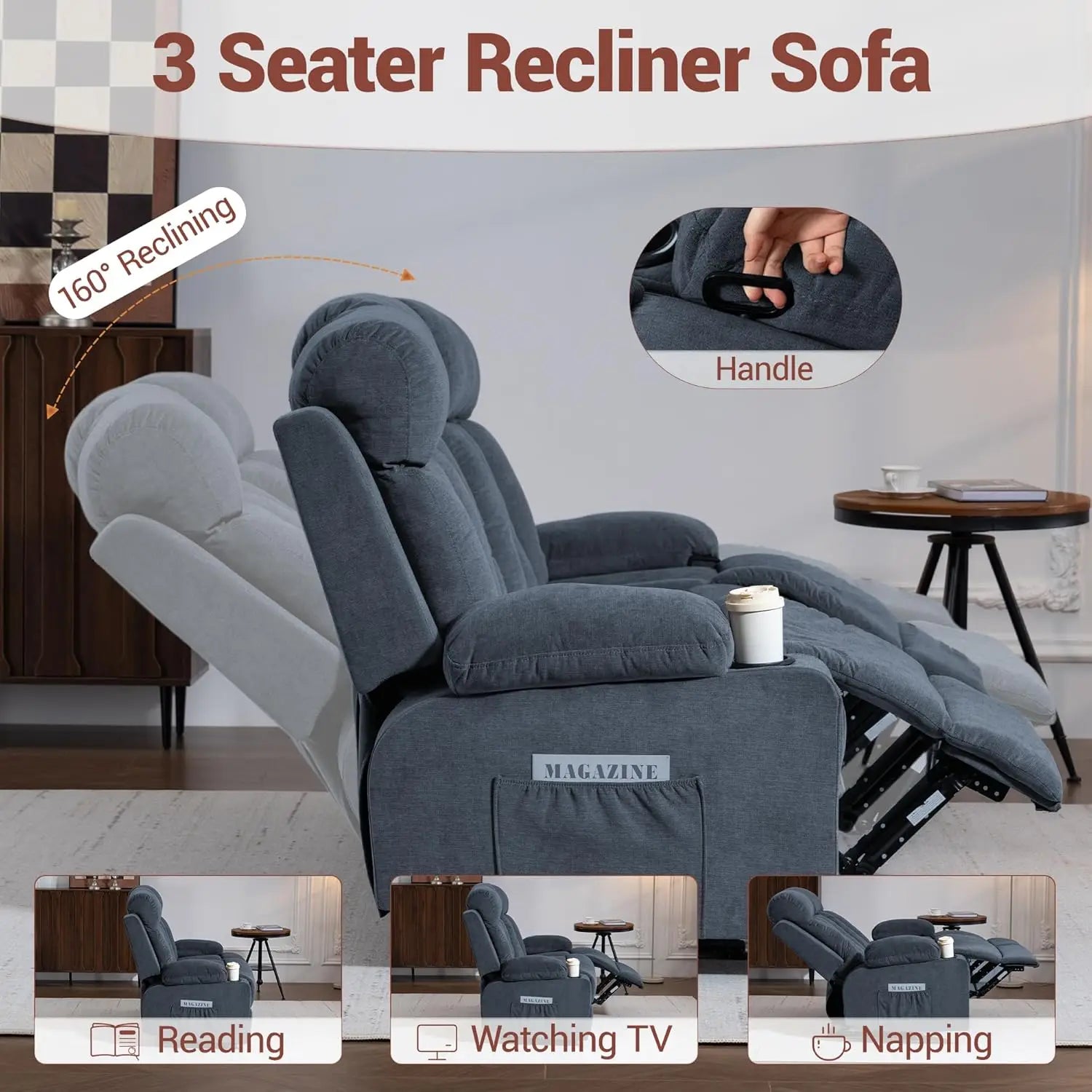 3-Seater Manual Recliner Chair