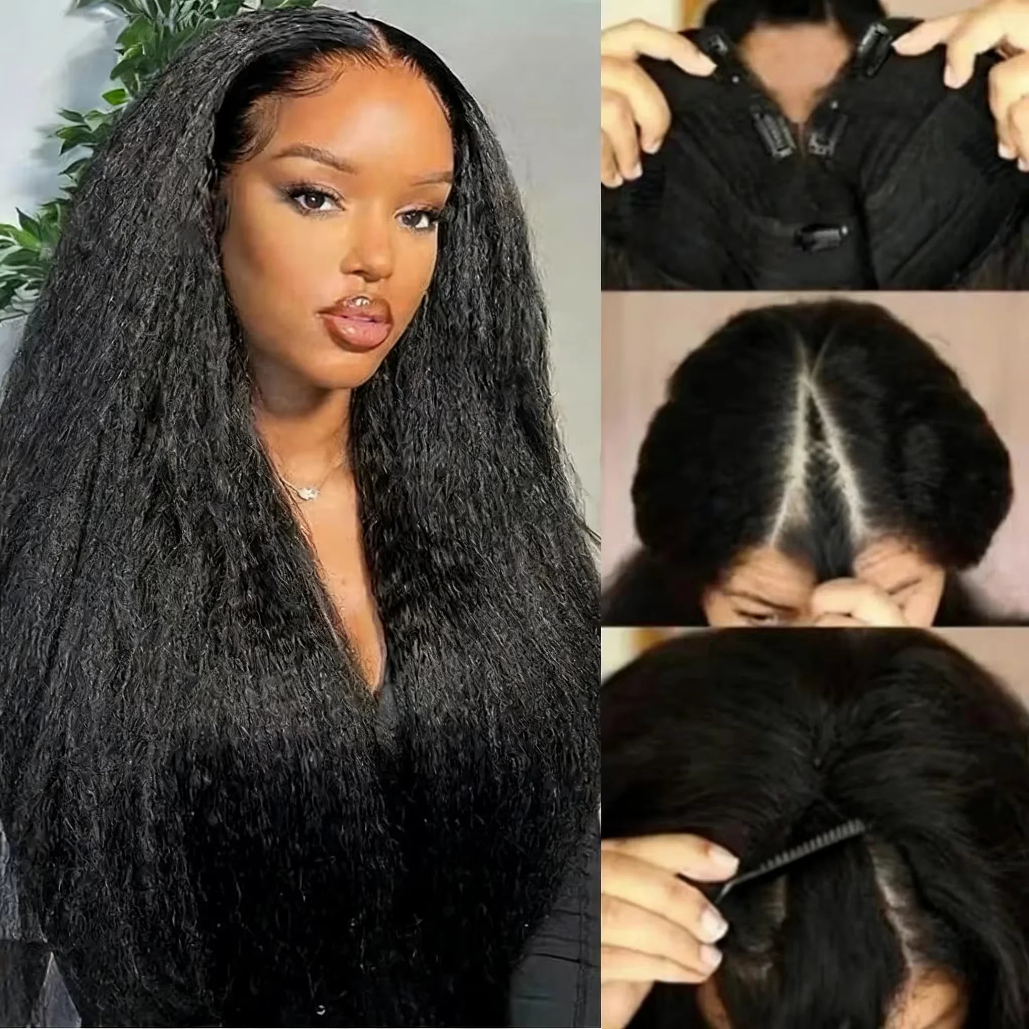 30 32 Inch Kinky Straight U Part Wigs