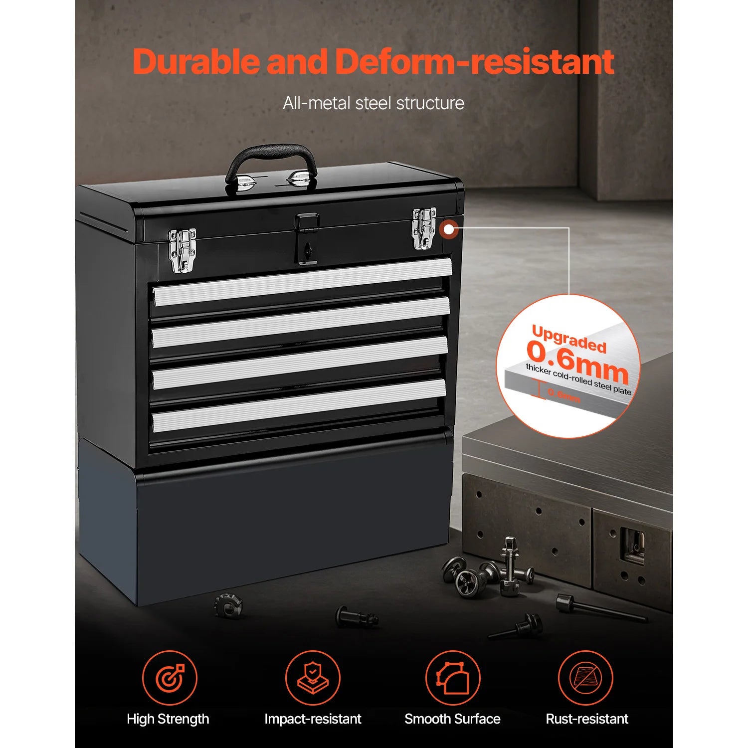Metal Tool Box Portable 4-Drawers