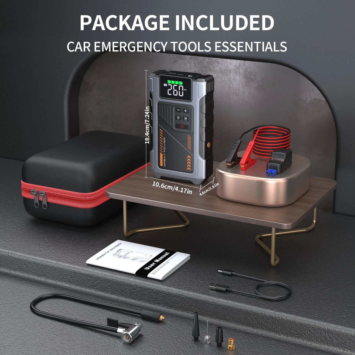 Portable Car Jump Starter With Air Compressor