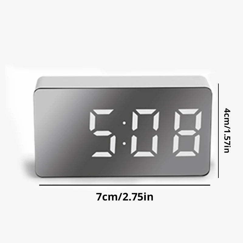 1Pc White LED Mirror Table Clock