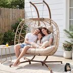 NICESOUL 2 Person Patio Hanging Egg Chair with Stand, Large and Wide Double Swing Chair with Cushion Indoor Outdoor