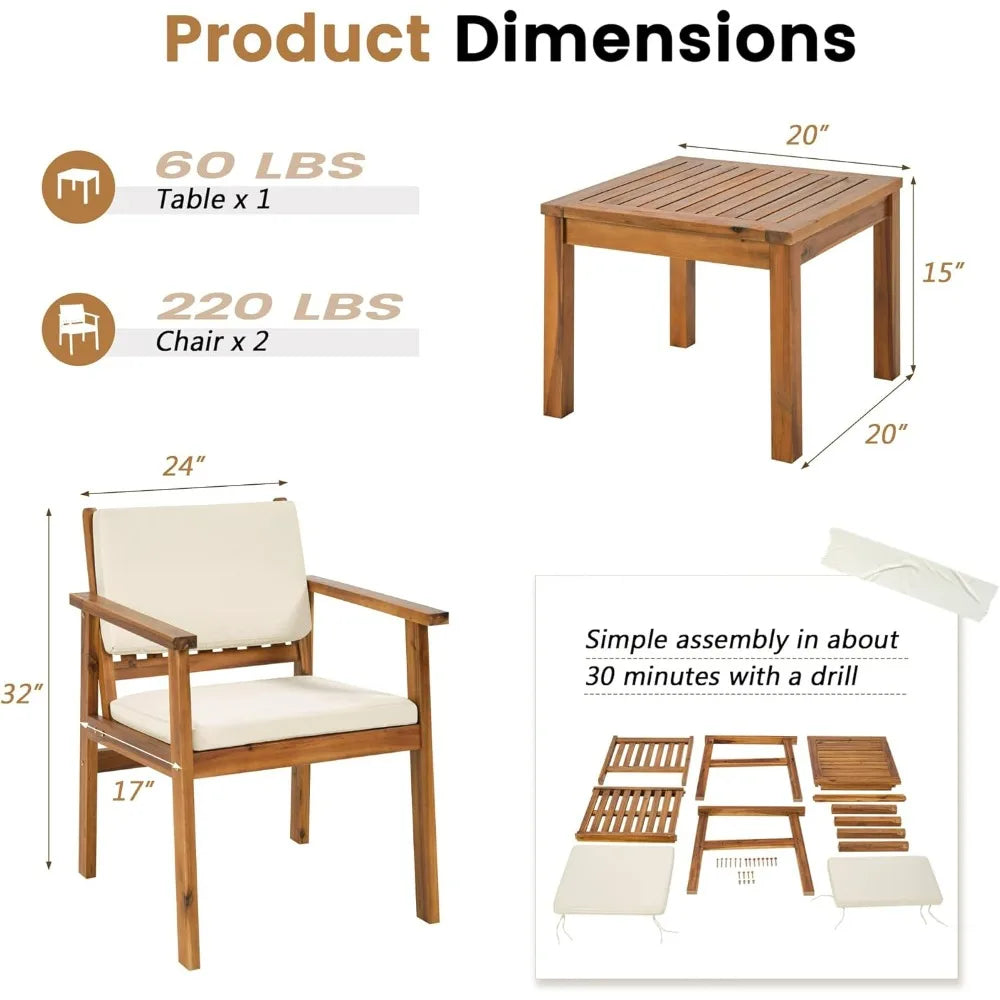 Chairs 3 Piece Acacia Wood Patio Furniture