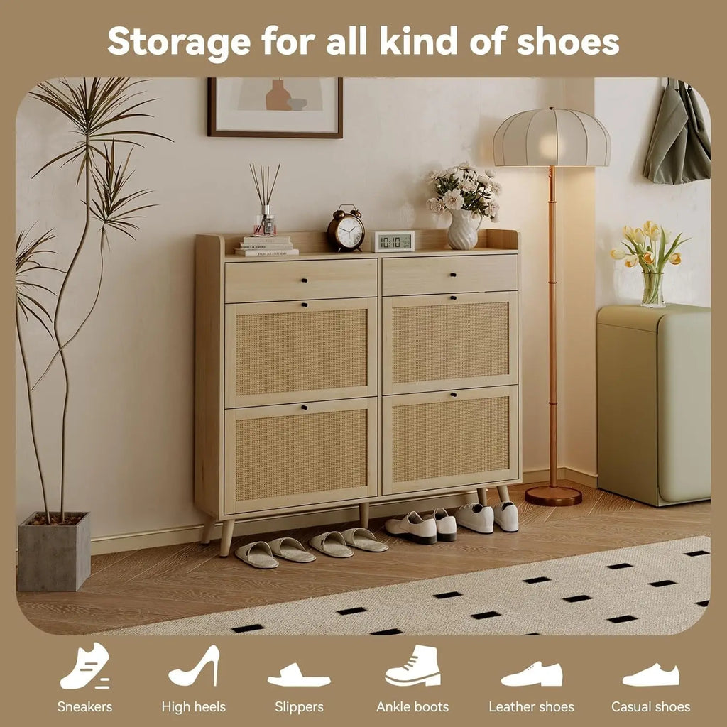 Rattan Shoe Cabinet Storage
