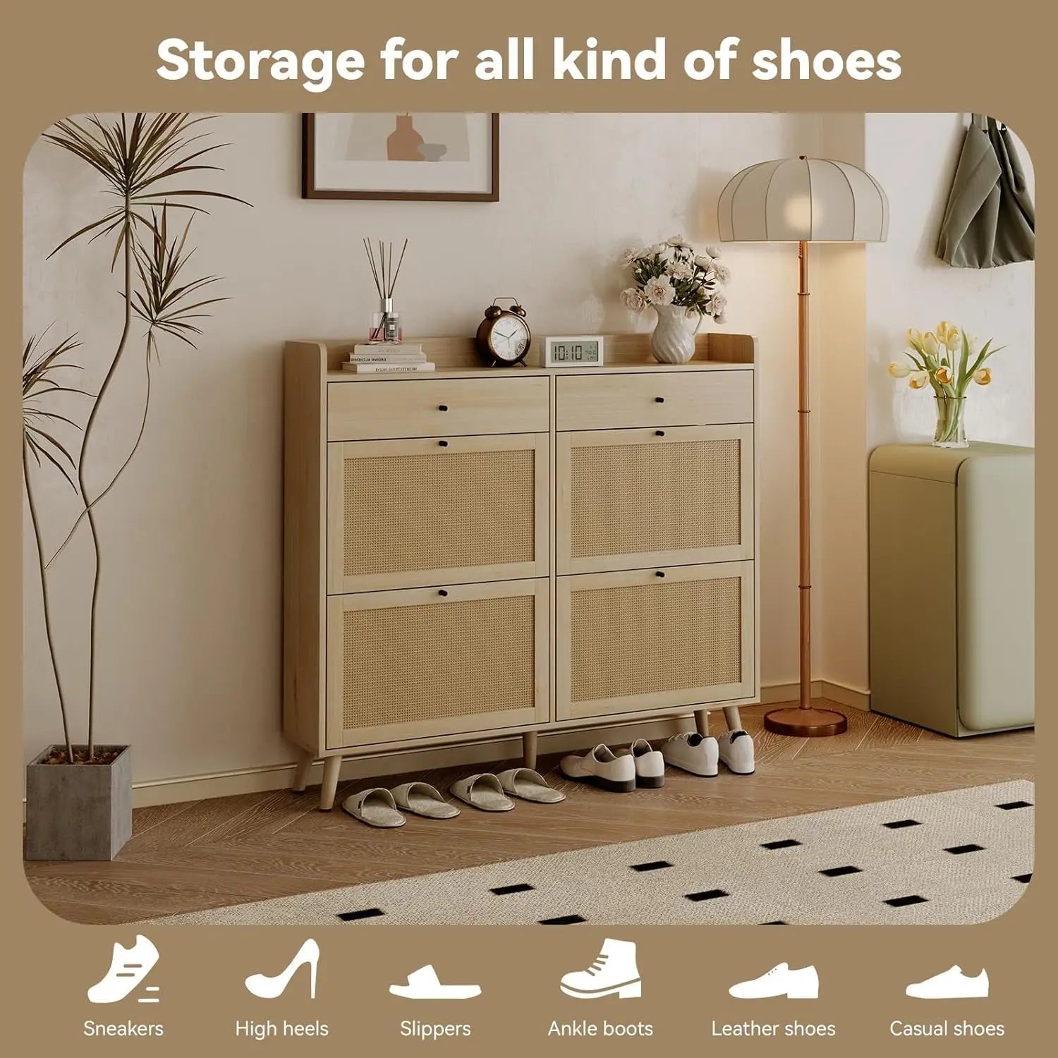 Rattan Shoe Cabinet Storage