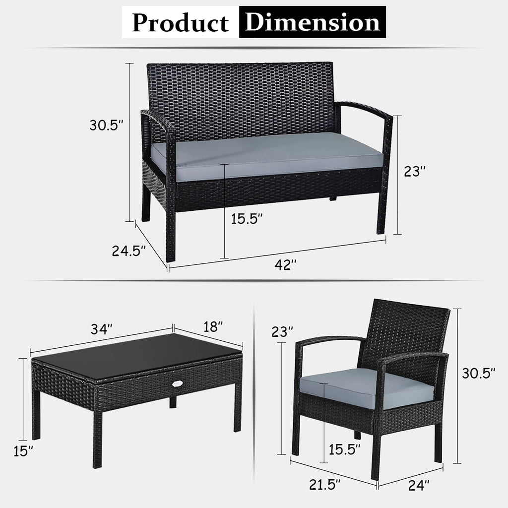 4pcs Outdoor Patio Rattan Wicker
