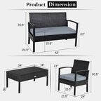 4pcs Outdoor Patio Rattan Wicker