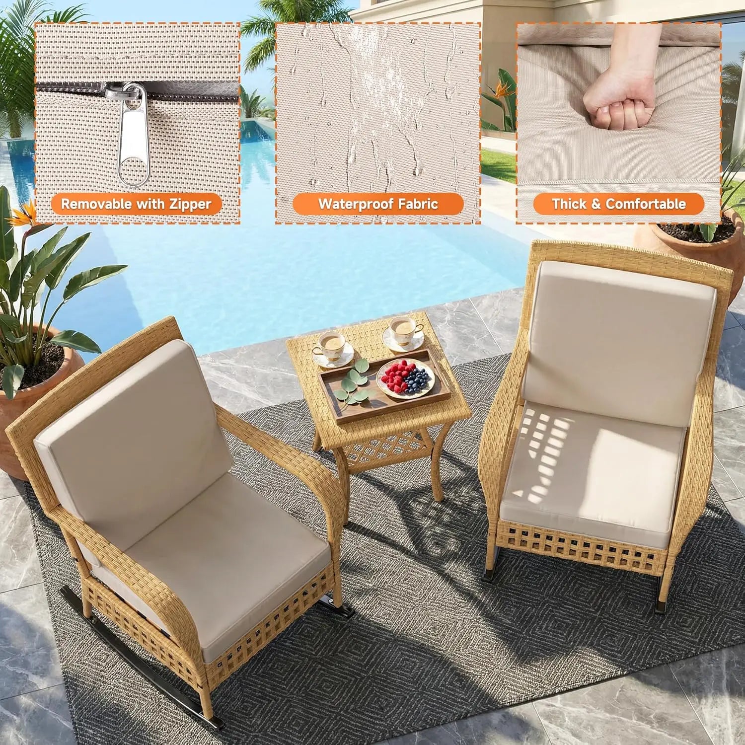 3 Pieces Wicker Rocking Bistro Set