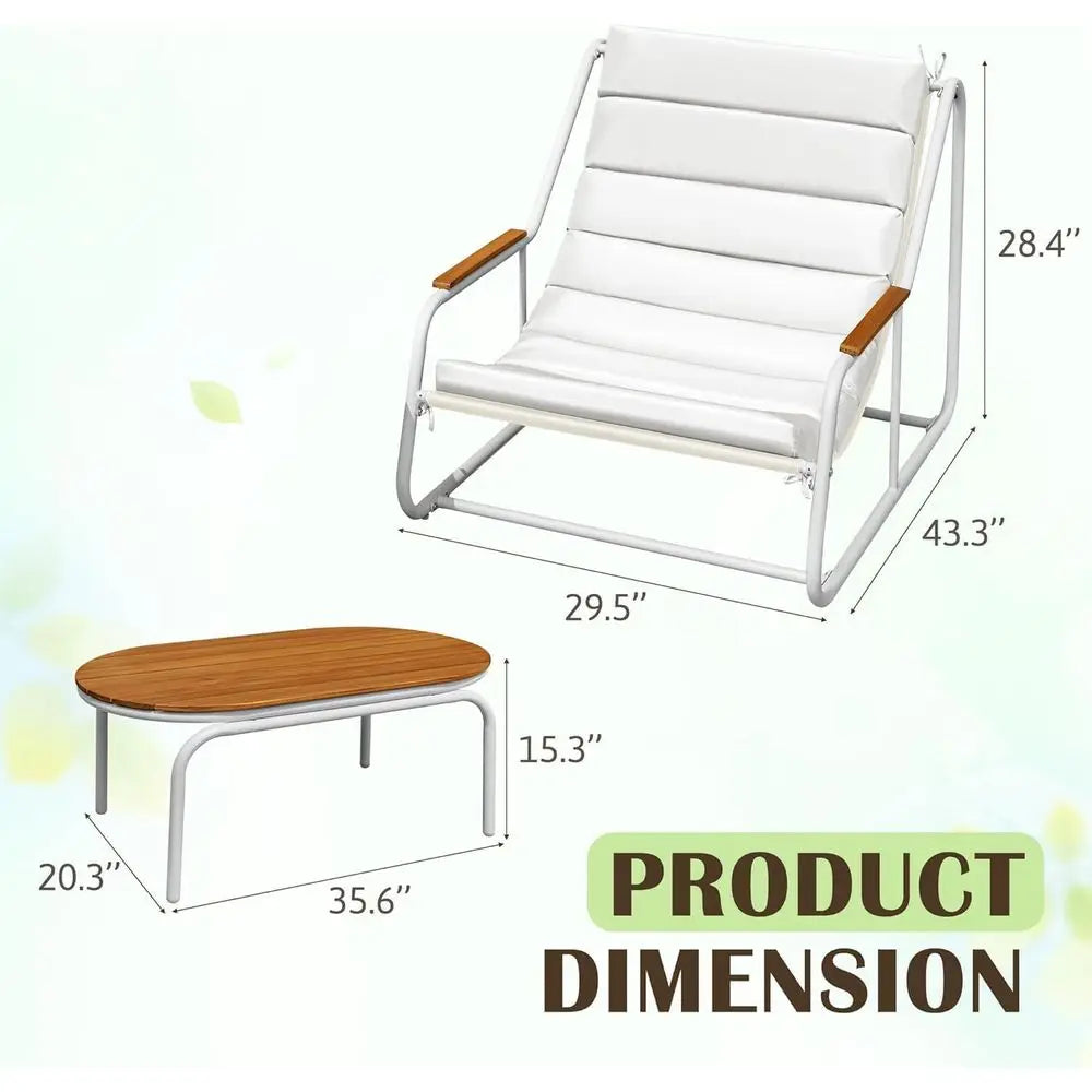3 Piece Patio urniture Set, 2 All Weather Teslin Chaise Lounge Chairs with Acacia Wood Side Table, Outdoor Lounge or Porch Pools