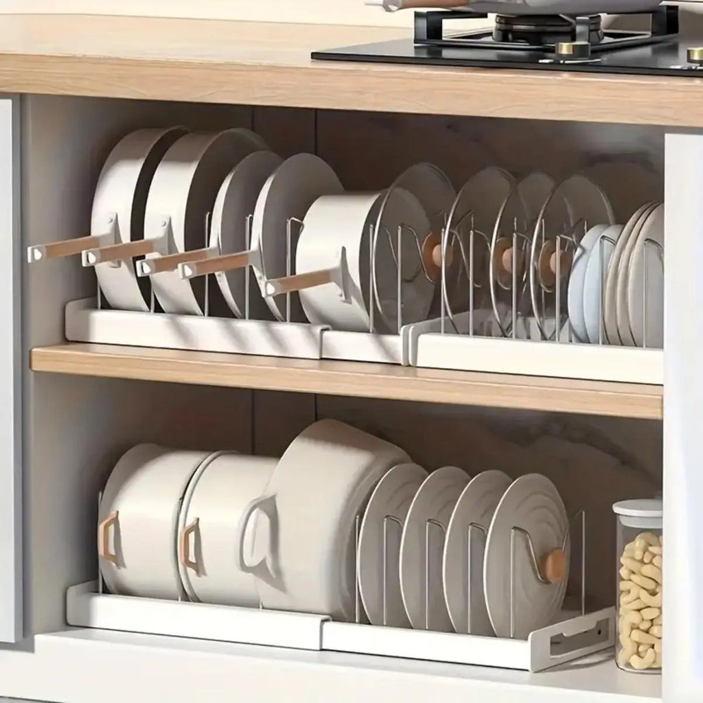 Expandable Kitchen Pot Pan Organizer under Cabinet