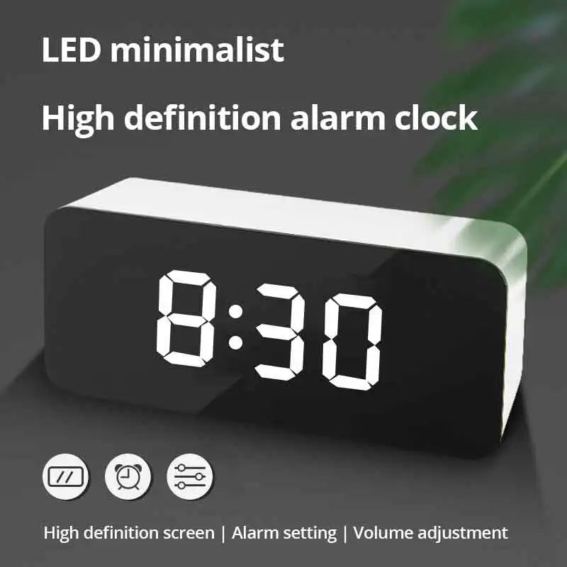 1Pc White LED Mirror Table Clock
