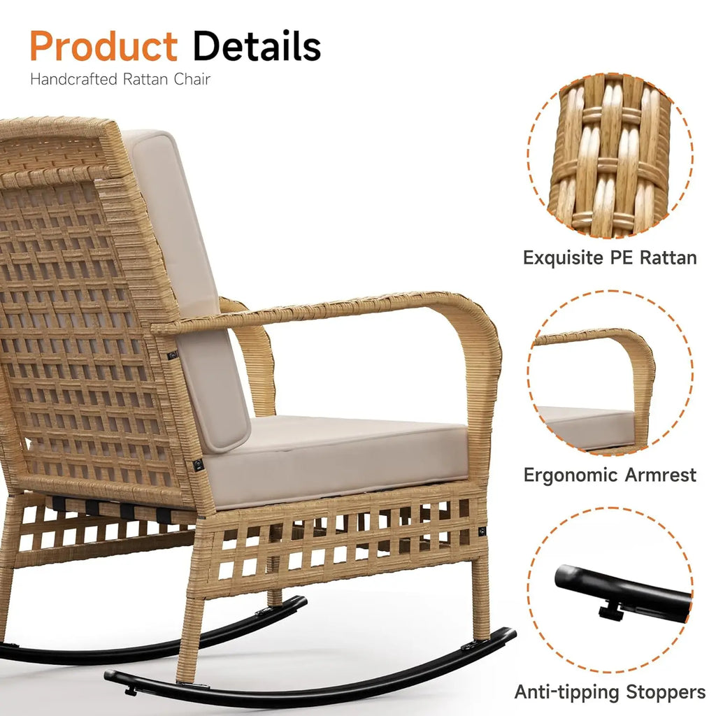 3 Pieces Wicker Rocking Bistro Set
