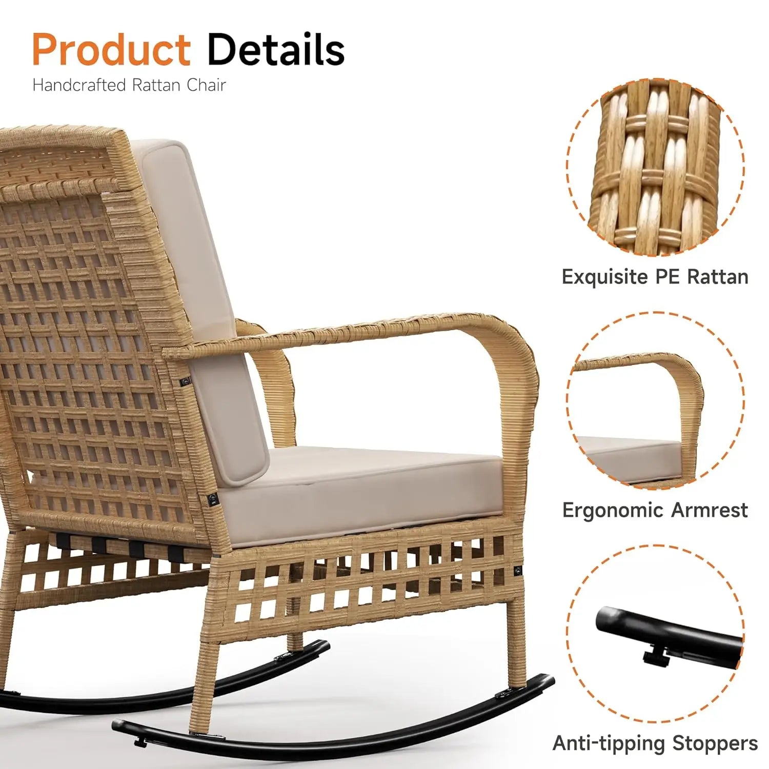 3 Pieces Wicker Rocking Bistro Set