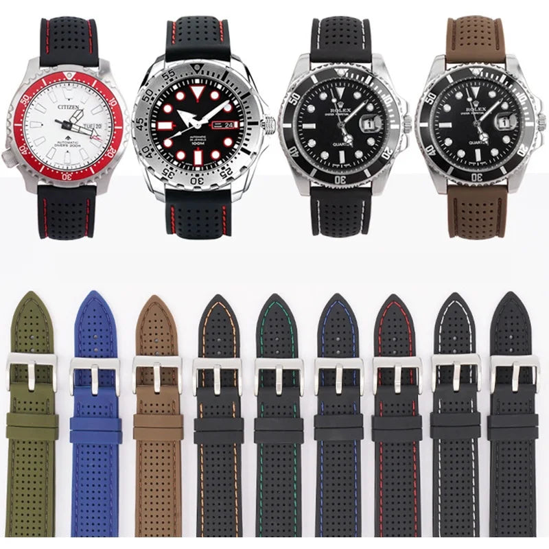 Soft Silicone Rubber Watch Strap 20mm 22mm 24mm Men Women Sport Waterproof Breathable Wrist Band Quick Release Bracelet  Watch